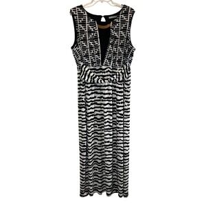 NY Collection Women Black White Maxi Dress Statement‎ Church Summer Comfort XL